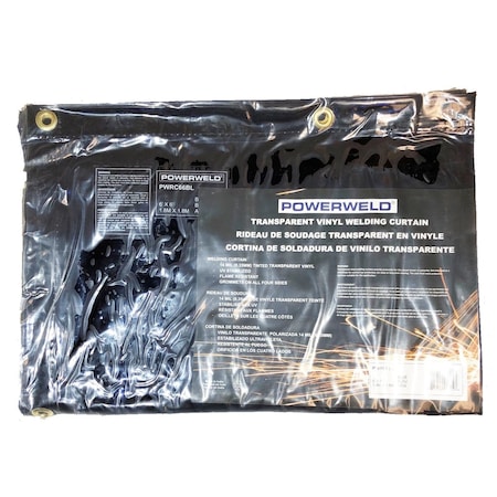 Powerweld Replacement Welding Curtain, Transparent Vinyl, 8 ft L., 6 ft W., 14 mil H., Blue PWRC68BL